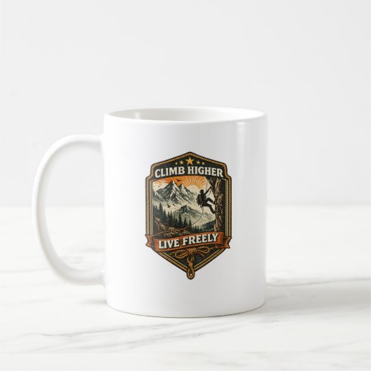 Climb Higher Live Freely Adventure Coffee Mug Koffiemok (Links)