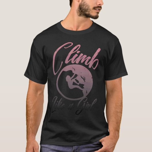 Climb Like a Girl Distressed Retro Rock T-shirt (Voorkant)