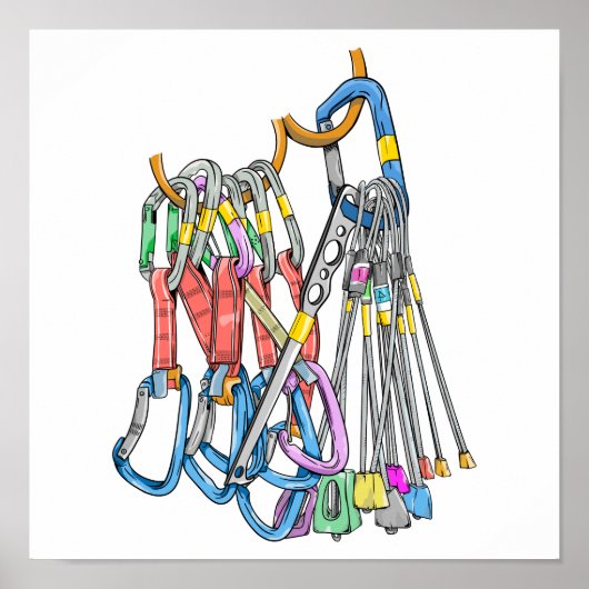 Climbing rack or quickdraws and wires poster (Voorkant)