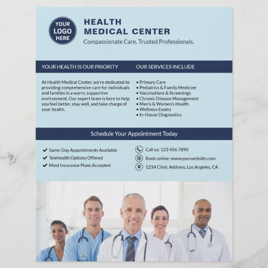 Clinic Doctor Healthcare Custom Logo Light Blue Flyer (Voorkant)
