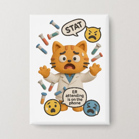 Clinical Lab Tech Cat Running So Many Tests Button (Voorkant)