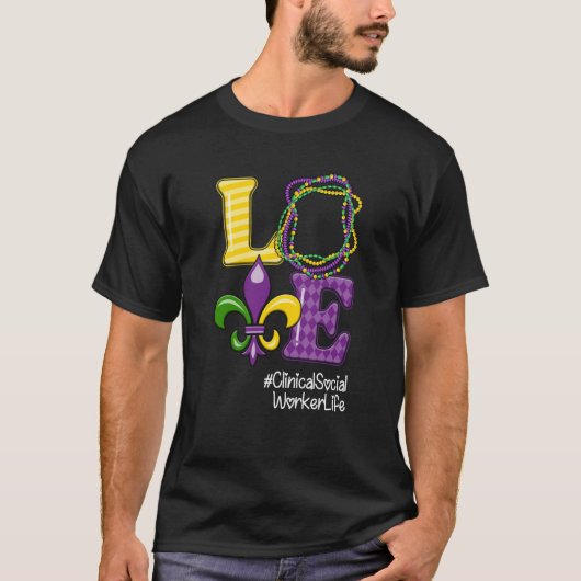Clinical Social Worker Nurse Mardi Gras Leopard Fe T-shirt (Voorkant)