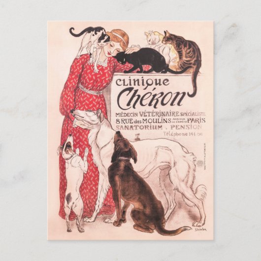 Clinique Cheron  Dog Cat Steinlen Poster Briefkaart (Voorkant)