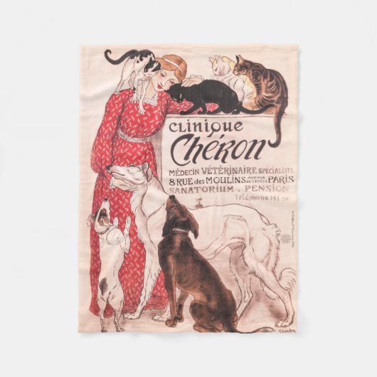 Clinique Cheron Dog Cat Steinlen Poster Fleece Deken (Voorkant)