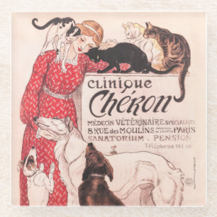 Clinique Cheron  Dog Cat Steinlen Poster Glazen Onderzetter