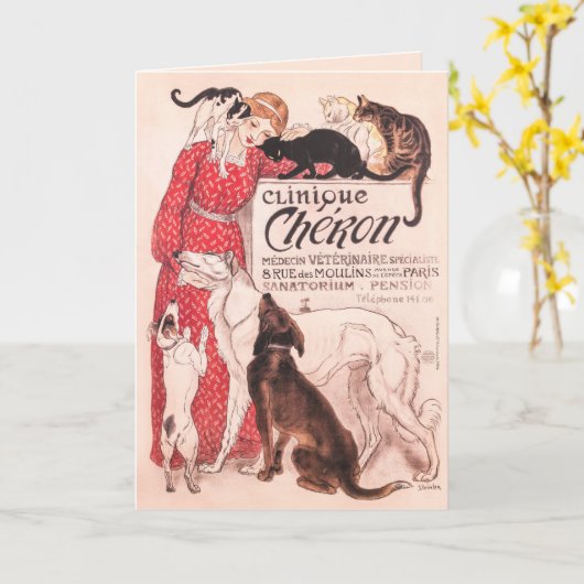 Clinique Cheron  Dog Cat Steinlen Poster Kaart (Gele Bloem)
