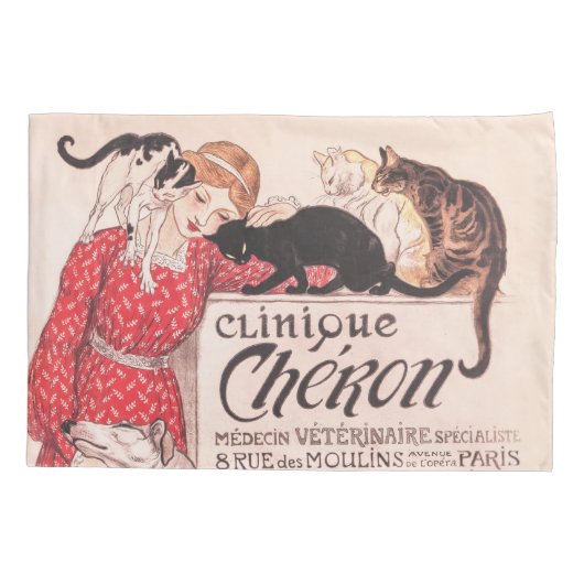 Clinique Cheron Dog Cat Steinlen Poster Kussensloop (Achterkant)
