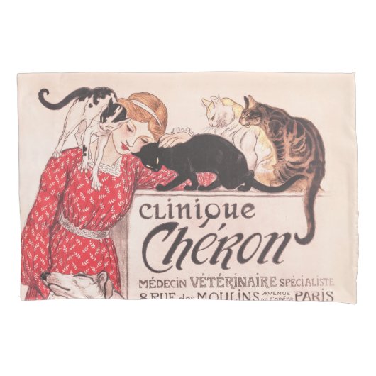 Clinique Cheron  Dog Cat Steinlen Poster Kussensloop (Voorkant)