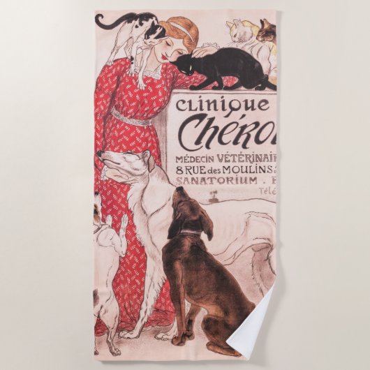 Clinique Cheron Dog Cat Steinlen Poster Strandlaken (Voorkant)