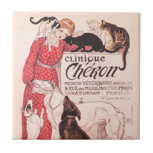 Clinique Cheron Dog Cat Steinlen Poster Tegeltje (Voorkant)