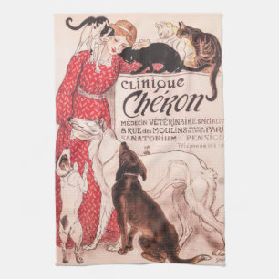 Clinique Cheron  Dog Cat Steinlen Poster Theedoek