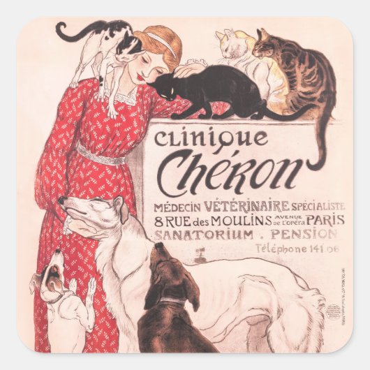 Clinique Cheron  Dog Cat Steinlen Poster Vierkante Sticker (Voorkant)