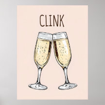 Clink Champagne Poster – Minimalistische feestkuns