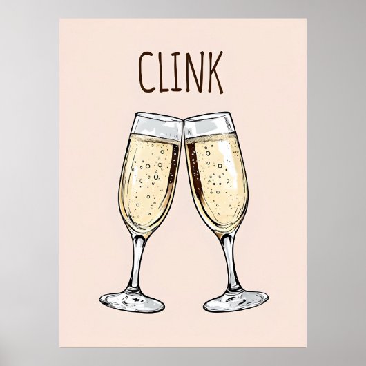 Clink Champagne Poster – Minimalistische feestkuns (Voorkant)