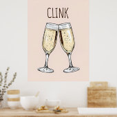Clink Champagne Poster – Minimalistische feestkuns (Keuken)