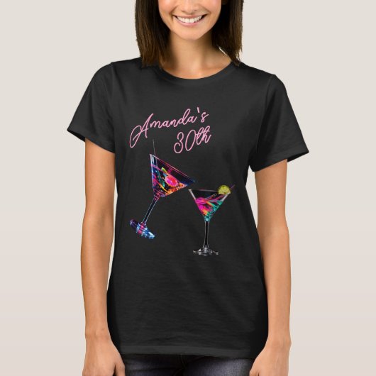 Clink Neon Blacklight Cocktails Verjaardag T-shirt (Voorkant)
