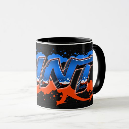 Clint Vorname Name Graffiti blue orange Tasse Mok (Voorkant rechts)