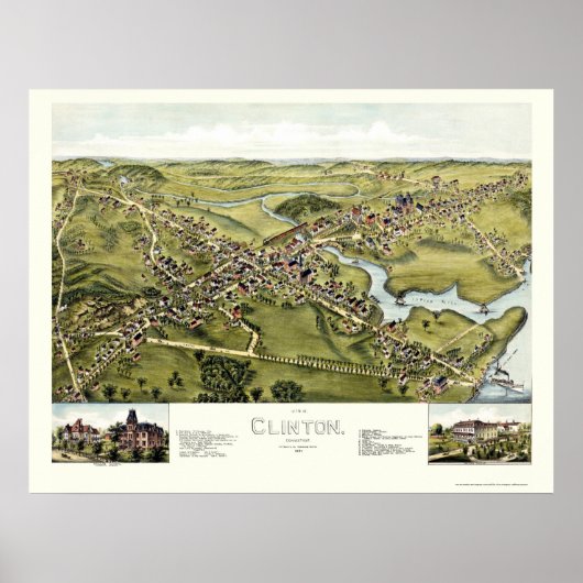 Clinton, CT Panoramic Map - 1881 Poster (Voorkant)