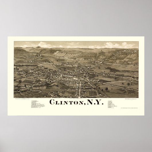 Clinton, NY Panoramic Map - 1885 Poster (Voorkant)