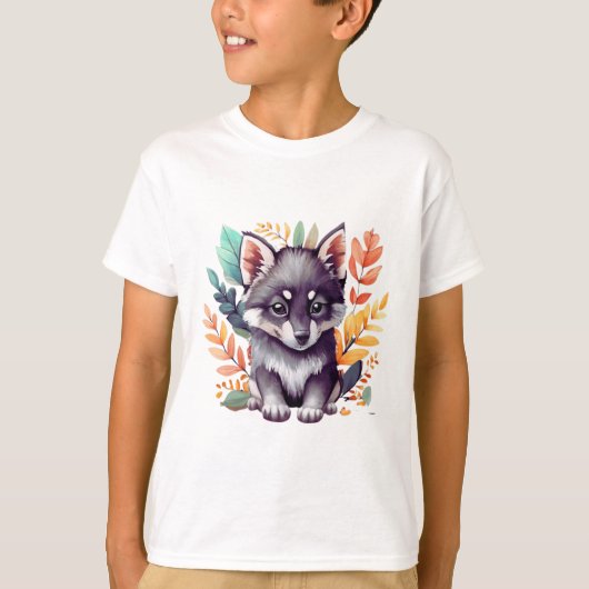 Clip art bébé loup noir corps gehele schattige aqu t-shirt (Voorkant)