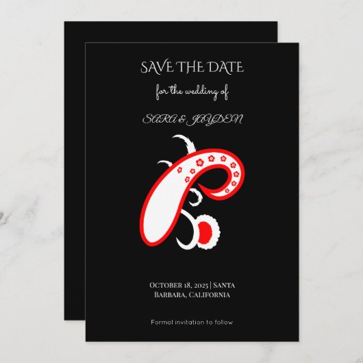 Clip Art Bloem Ontwerp | Paisley | Bloemkunst Save The Date (Voorkant / Achterkant)