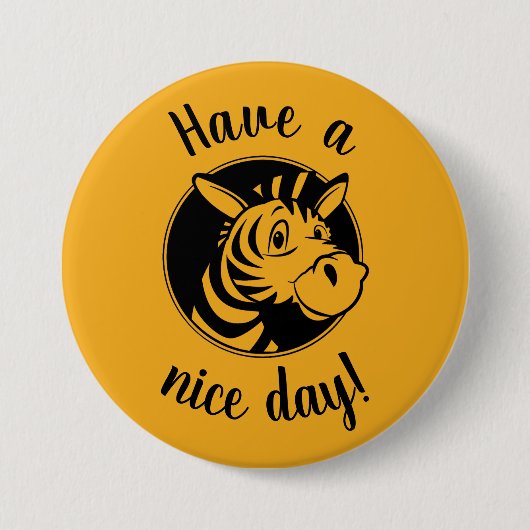 Clipart Zebra, fijne dag! Gele knop Ronde Button 7,6 Cm (Voorkant)