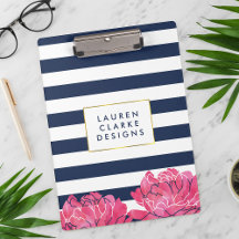 Clipbord van Navy Stripe en Roze Peony