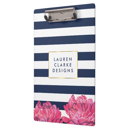 Clipbord van Navy Stripe en Roze Peony Klembord (Links)