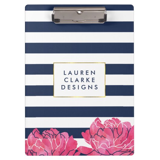 Clipbord van Navy Stripe en Roze Peony Klembord (Voorkant)