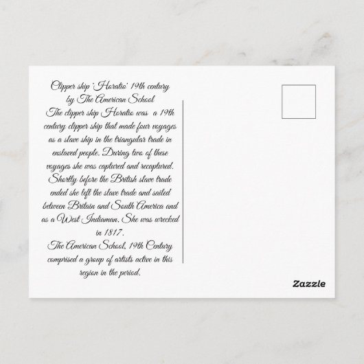 Clipper schip Horatio 19e eeuw Briefkaart (Achterkant)