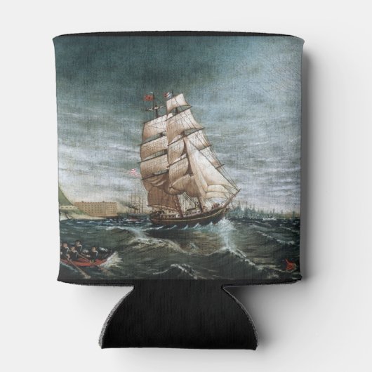 Clipper Schip in de haven van New York 1890 Blikjeskoeler (Achterkant)