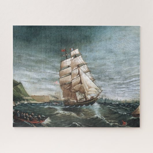 Clipper Schip in de haven van New York 1890 Legpuzzel (Horizontaal)