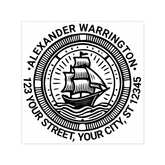 Clipper schip zeilboot naam retouradres zelfinktende stempel (Design)