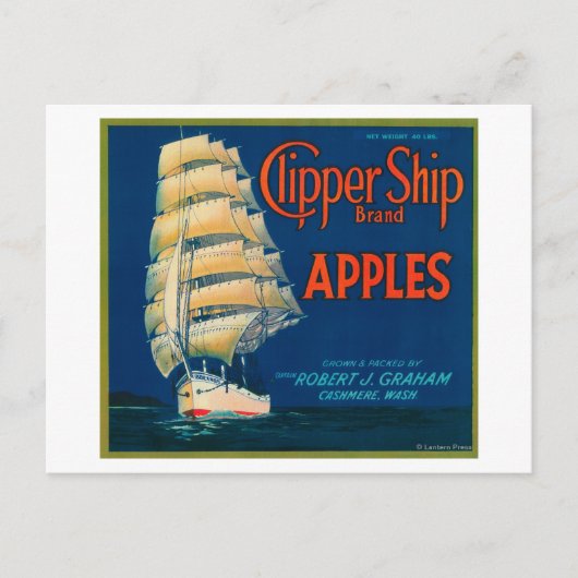 Clipper Ship Apple Label (groen) - Cashmere, WA Briefkaart (Voorkant)