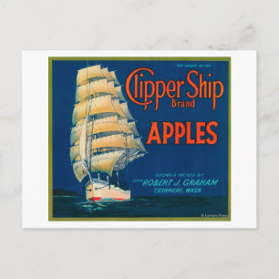 Clipper Ship Apple Label (groen) - Cashmere, WA Briefkaart