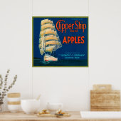 Clipper Ship Apple Label (groen) - Cashmere, WA Poster (Keuken)
