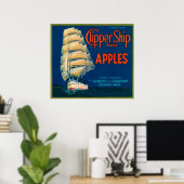 Clipper Ship Apple Label (groen) - Cashmere, WA Poster (Thuiskantoor)