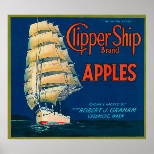 Clipper Ship Apple Label (groen) - Cashmere, WA Poster (Voorkant)
