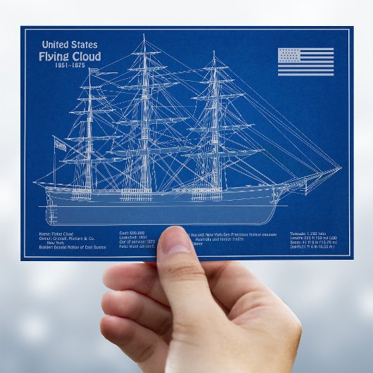 Clipper Ship Flying Cloud - Blauwdruk ABD Briefkaart