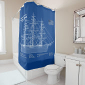 Clipper Ship Flying Cloud - Blauwdruk ABD Douchegordijn (In situ)