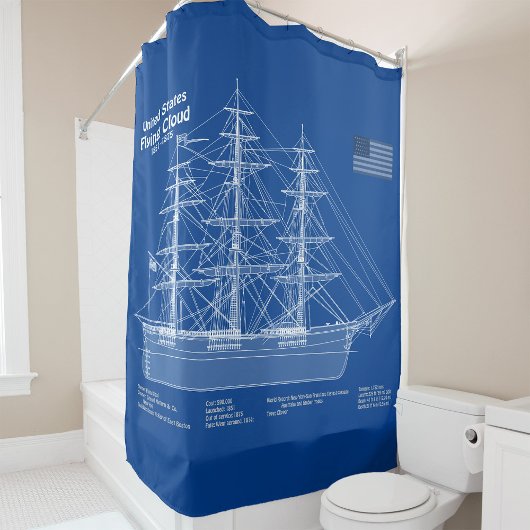 Clipper Ship Flying Cloud - Blauwdruk ABD Douchegordijn