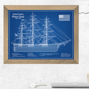 Clipper Ship Flying Cloud - Blauwdruk ABD Foto Afdruk