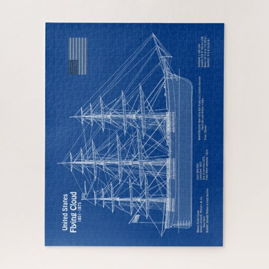 Clipper Ship Flying Cloud - Blauwdruk ABD Legpuzzel (Verticaal)