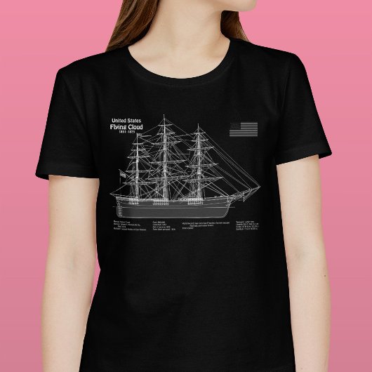 Clipper Ship Flying Cloud - Blauwdruk ABD T-shirt