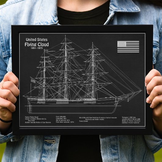 Clipper Ship Flying Cloud - Blauwdruk PDF Foto Afdruk