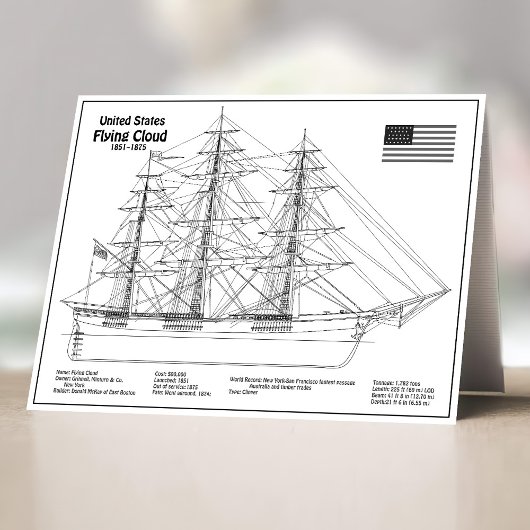 Clipper Ship Flying Cloud - Blauwdruk voor schepen Bedankkaart