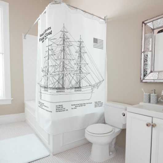 Clipper Ship Flying Cloud - Blauwdruk voor schepen Douchegordijn (In situ)