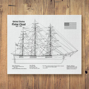 Clipper Ship Flying Cloud - Blauwdruk voor schepen Legpuzzel