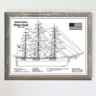 Clipper Ship Flying Cloud - Blauwdruk voor schepen Poster