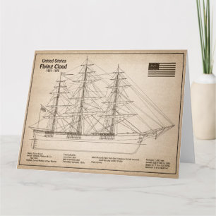 Clipper Ship Flying Cloud - Scheepsblauwdruk SD Bedankkaart